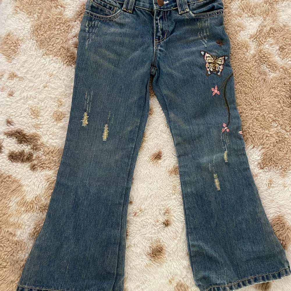 Vintage GAP Kids Bootcut Blue Jeans with Butterfly and Floral Embroidery